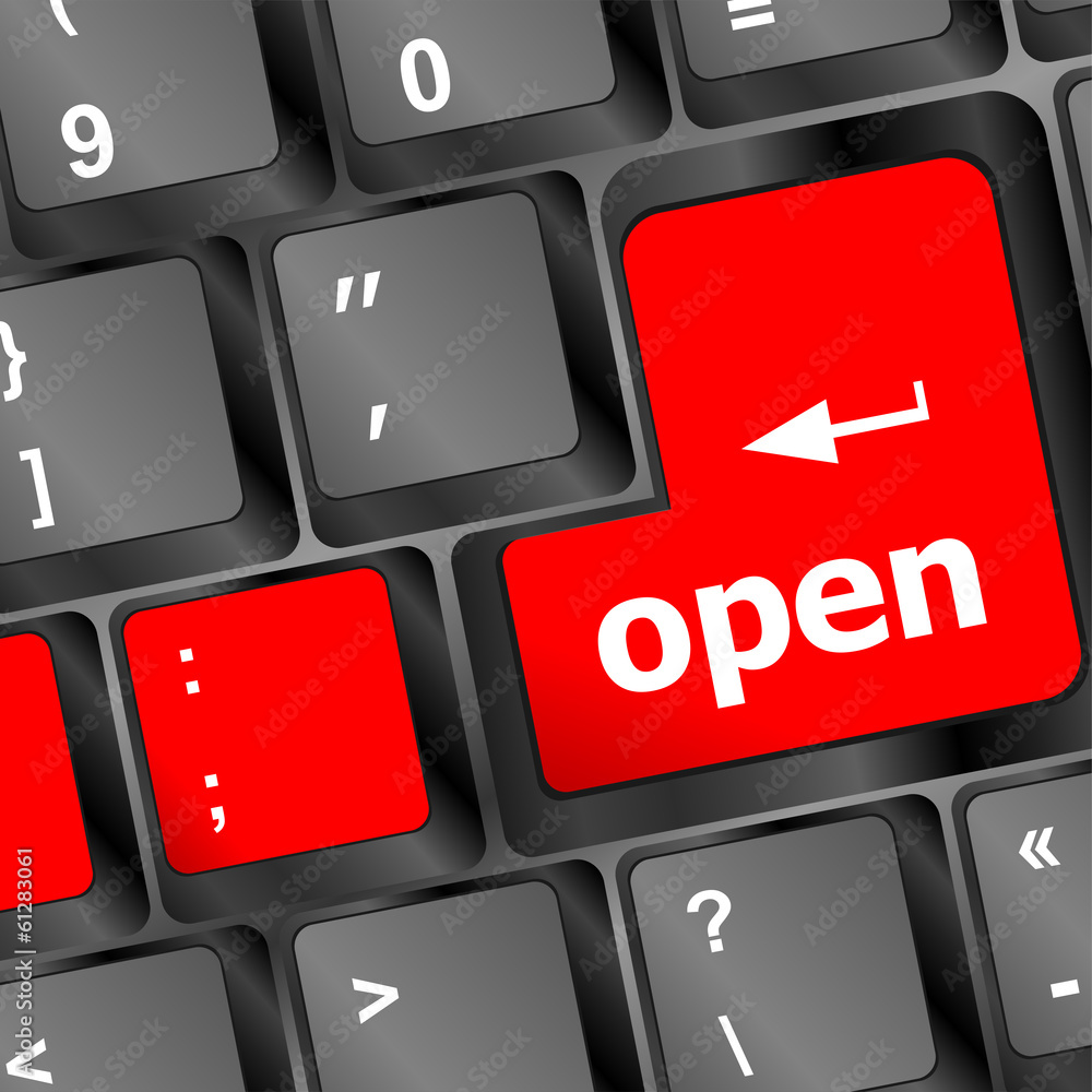 Poster open button on computer keyboard pc key