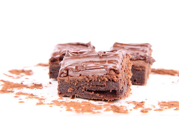 Brownie with chocolate decorated with cocoa