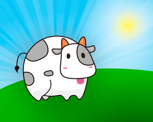 cow on to the meadow background