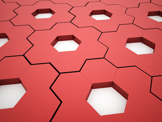 Abstract red hexagonal gears