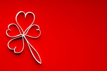 Leaf of clover from hearts. Valentines Day greeting card.