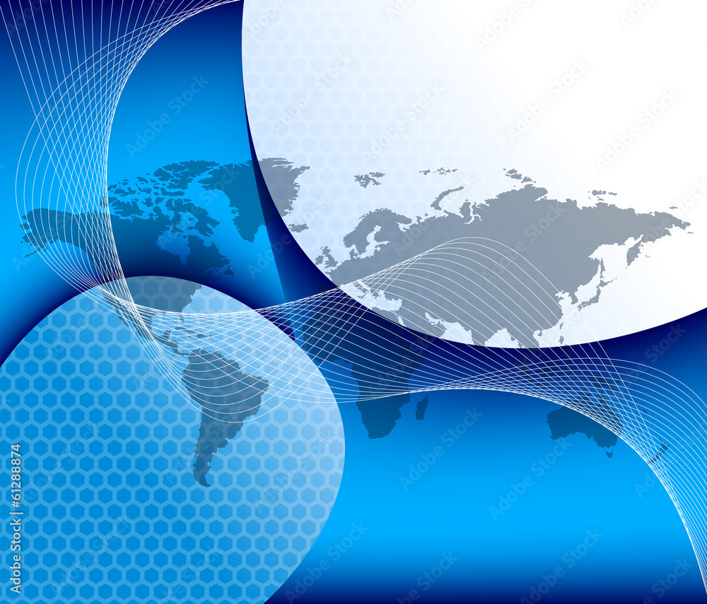 Poster blue abstract background with world map