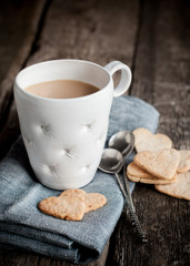 Cup of Tea with Cookies in the Shape Heart
