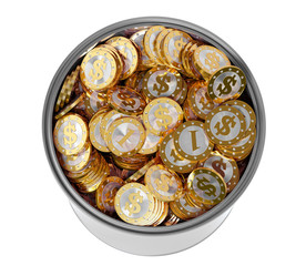 Golden coins in a bucket