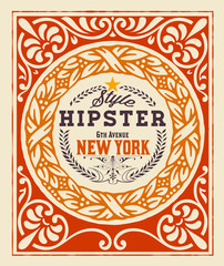 Baroque ornaments and floral details, Hipster card.