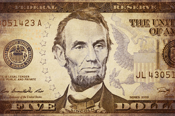 American president Lincoln on the five dollar banknote