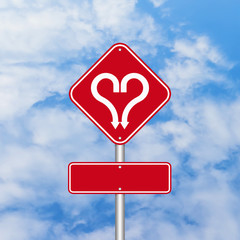 Heart shape with arrow road sign