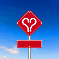 Heart shape with arrow road sign