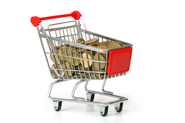 The shopping cart filled in by coins