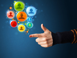 Social media icons coming out of gun shaped hand