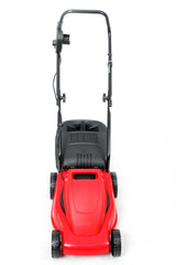 new red lawnmower on white background