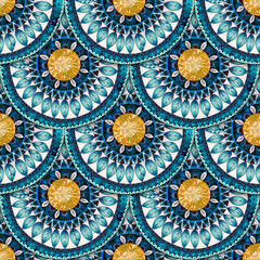 Seamless geometric pattern in "fish scale" design with rubbies.