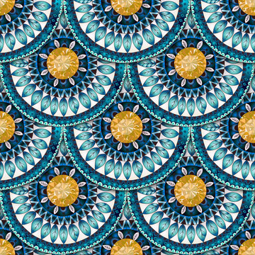 Seamless geometric pattern in "fish scale" design with rubbies.