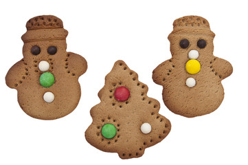Gingerbread People and Christmas tree on a white background