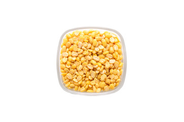 close up of split , husked seeds of green gram