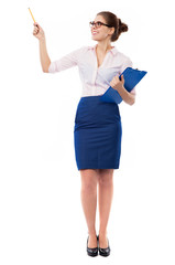 Businesswoman pointing with pen