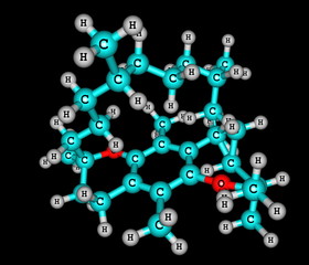 Tocopherol (vitamin E) molecular structure on black background