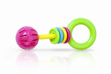 Colorful rattle baby toy isolated on white