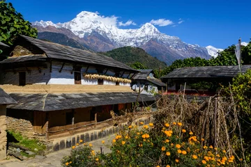Keuken spatwand met foto Ghandruk dorp in de Annapurna regio © Thomas Dutour