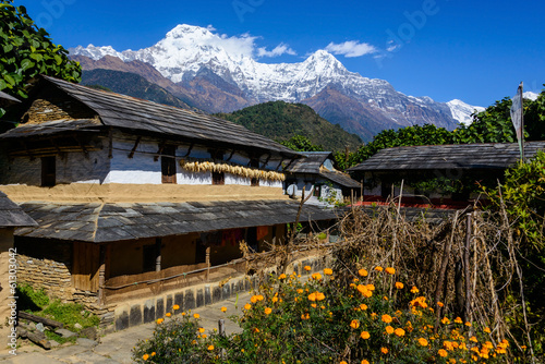 Ghandrung Village and Annapurna South, Nepal, Himalaya бесплатно