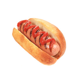 Hotdog with mustard and ketchup.