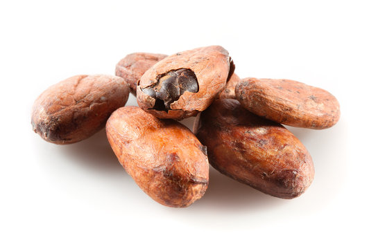 Pile Of Cocoa Beans On White