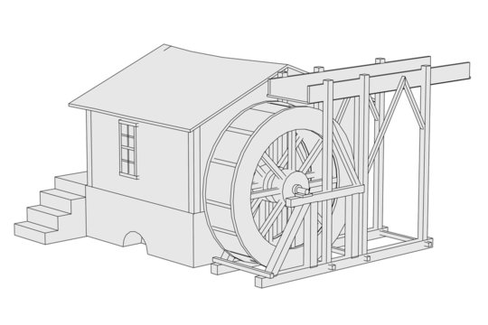 cartoon image of water mill