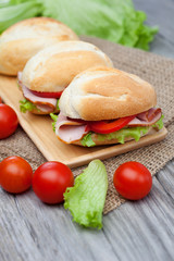 Sandwiches on a wooden background