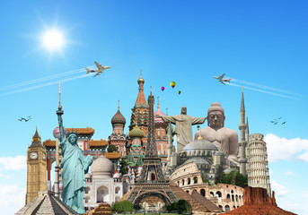 Travel the world monuments concept