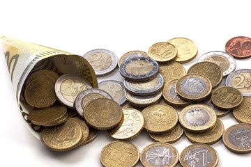 EURO paper money and coins