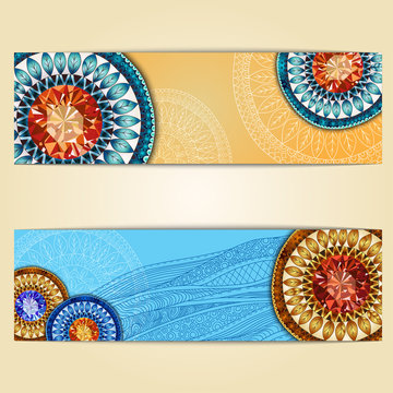 Abstract  hand drawn ethnic pattern card set