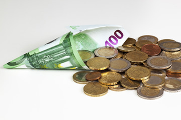 EURO paper money and coins