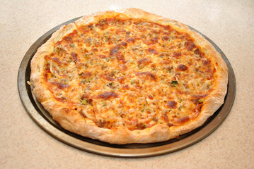 Whole Homemade Cheese Pizza on a Pizza Pan