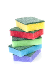 Pile of colorful sponge scourer over white background