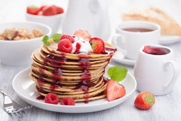 pancakes with berry and jam