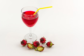 Hibiscus sabdariffa or roselle fruits and roselle juice.