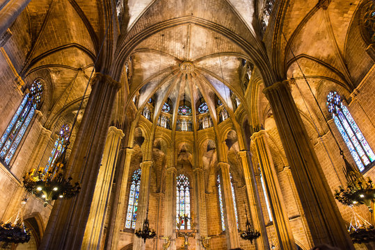 Interior of Cathedral of Holy Cross and Saint Eulalia. Barcelona