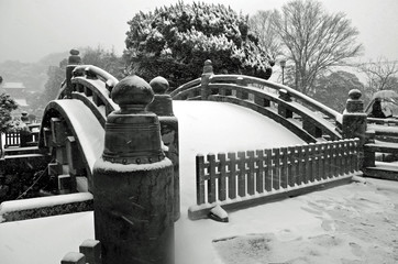 Japanese Bridge with Snow