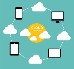 Cloud Computing Concept on Different Electronic Devices. Vector