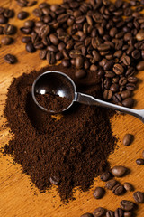 Metalic spoon and coffee