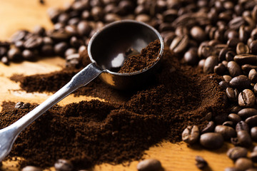 Metalic spoon and coffee