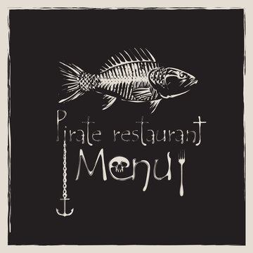 Banner For Pirate Restaurant With A Skeleton Fish