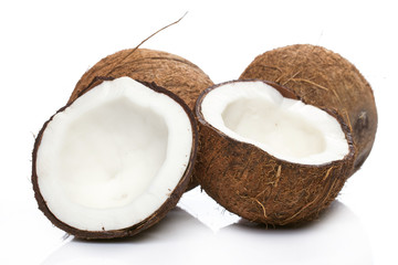 Coconuts on white background