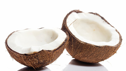 Coconuts on white background