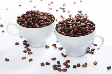 Coffee beans and cups