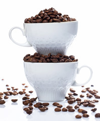 Coffee beans and cups