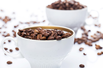 Coffee beans and cups