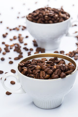 Coffee beans and cups