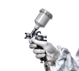 Worker with airbrush gun