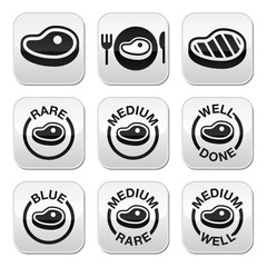 Steak - medium, rare, well done, grilled buttons set